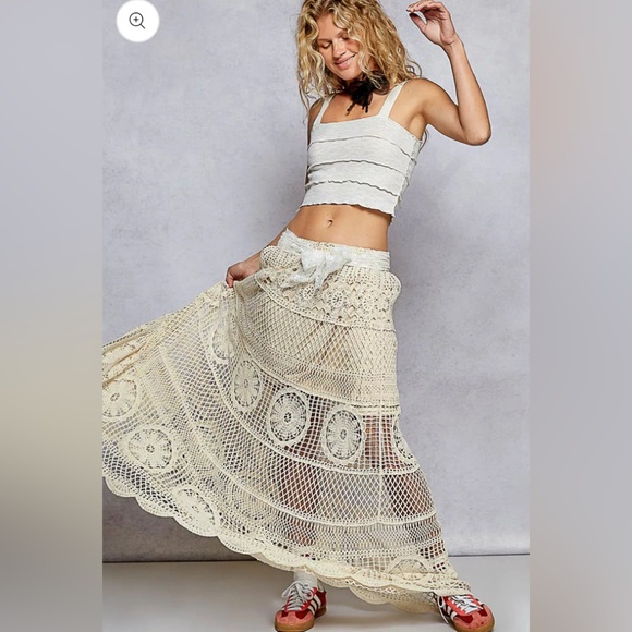 POL Dresses & Skirts - POL Crochet Flared Full Maxi Skirt SZ L Beige